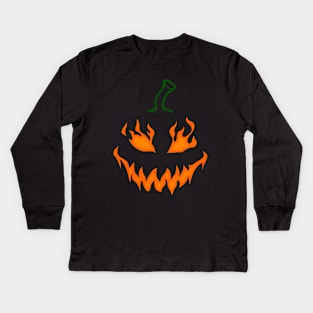 Halloween Pumpink in Fire Kids Long Sleeve T-Shirt